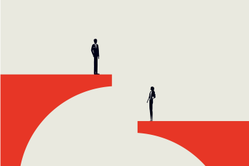 An illustration depicting a man and a woman with a gap between them, representing inequality.